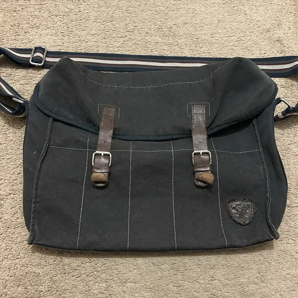 American Eagle Men’s Y2K Messenger Bag Canvas And Leather Vintage